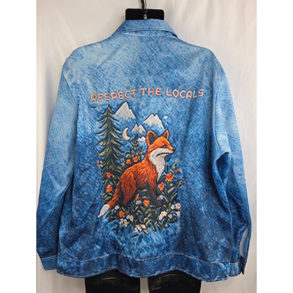 Unstructured Blue Men's Button-Up Jacket "Respect The Locals" Size XL CS-3330